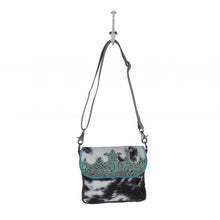 Load image into Gallery viewer, MYRA TURQUOISE FLEURS LEATHER &amp; HAIRON BAG
