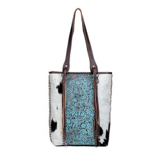 Load image into Gallery viewer, BLUE RIPPLES LEATHER &amp; HAIR ON BAG
